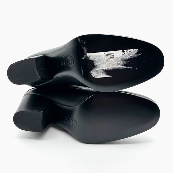 CHANEL Black 20K CC Logo Musketeer Boots Size 40 Cap Toe Leather Fold Over - Picture 11 of 14